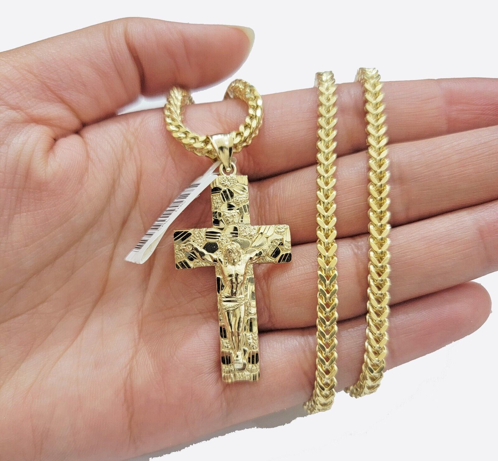 10k Yellow Gold Nugget Charm Pendant And Franco Chain Necklace 3mm 18" - 26" - GoldenlinQ