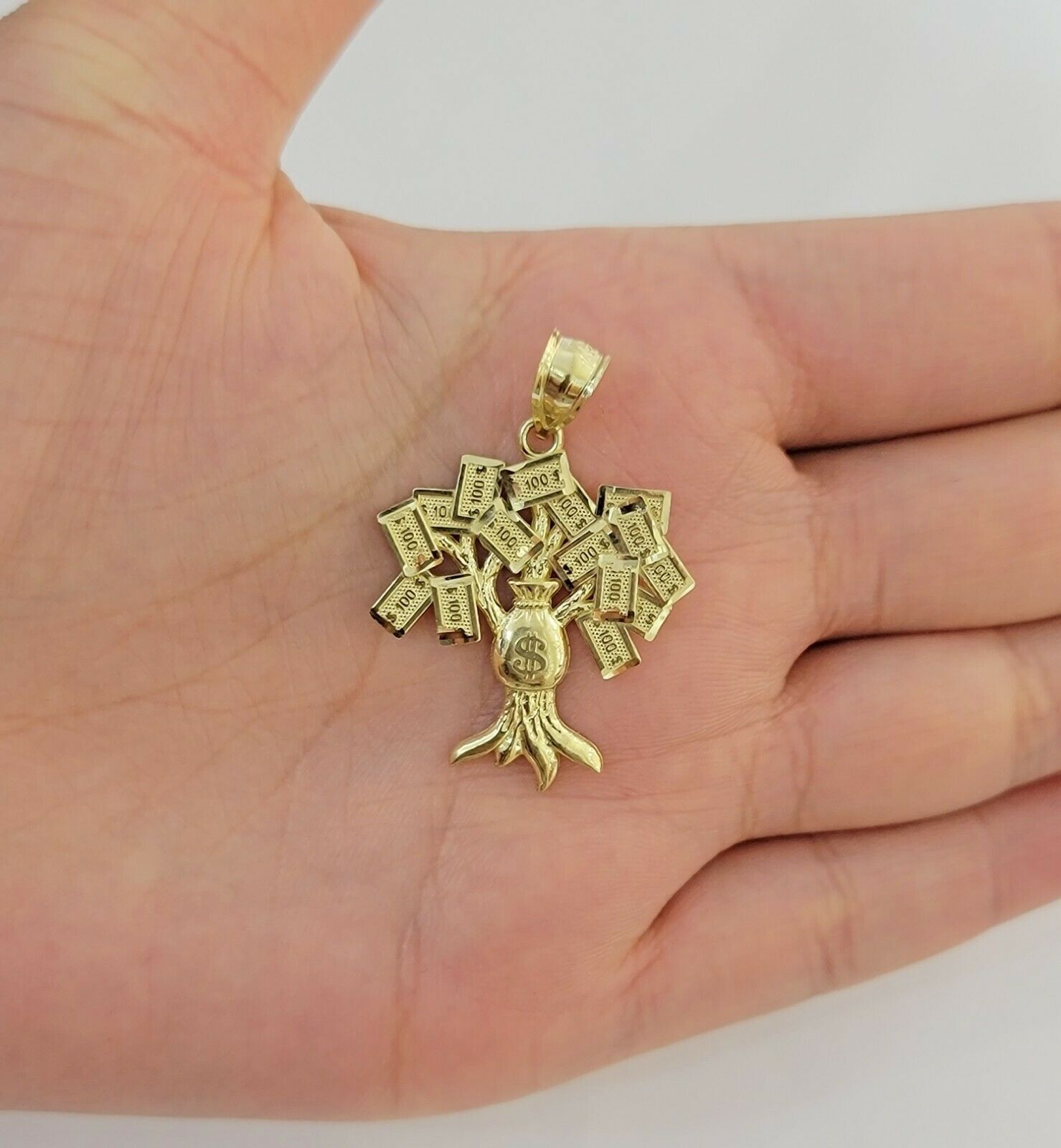 10k Yellow Gold Pendant & 10kt Rope Necklace 22", Money Tree Charm 10kt ,UNIQUE - GoldenlinQ