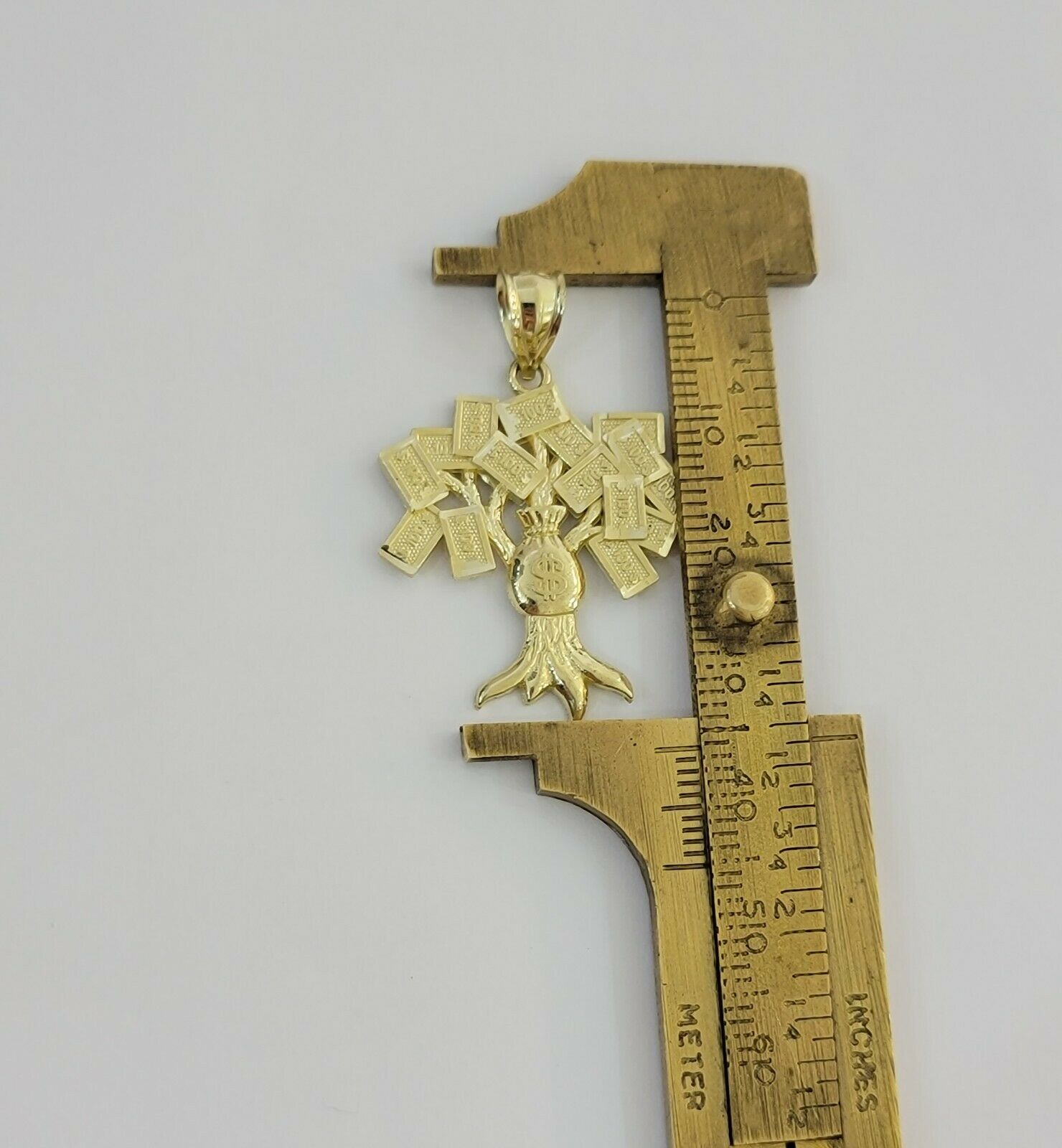 10k Yellow Gold Pendant & 10kt Rope Necklace 22", Money Tree Charm 10kt ,UNIQUE - GoldenlinQ