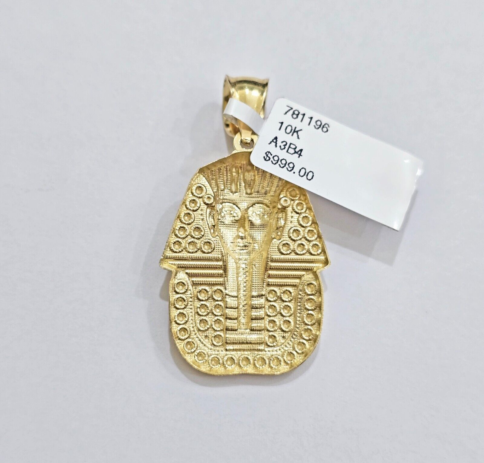 10k Yellow Gold Pendant Pharoah Head Charm Egyptian REAL 10kt For Mens Chain - GoldenlinQ
