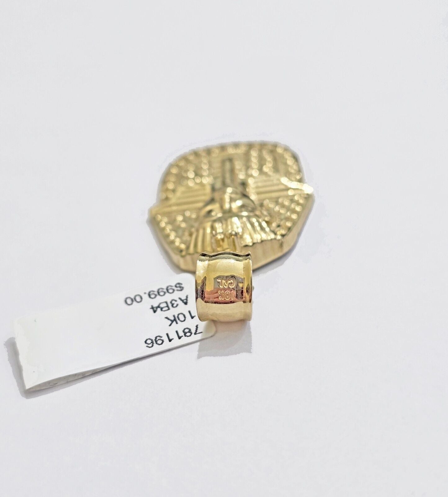 10k Yellow Gold Pendant Pharoah Head Charm Egyptian REAL 10kt For Mens Chain - GoldenlinQ