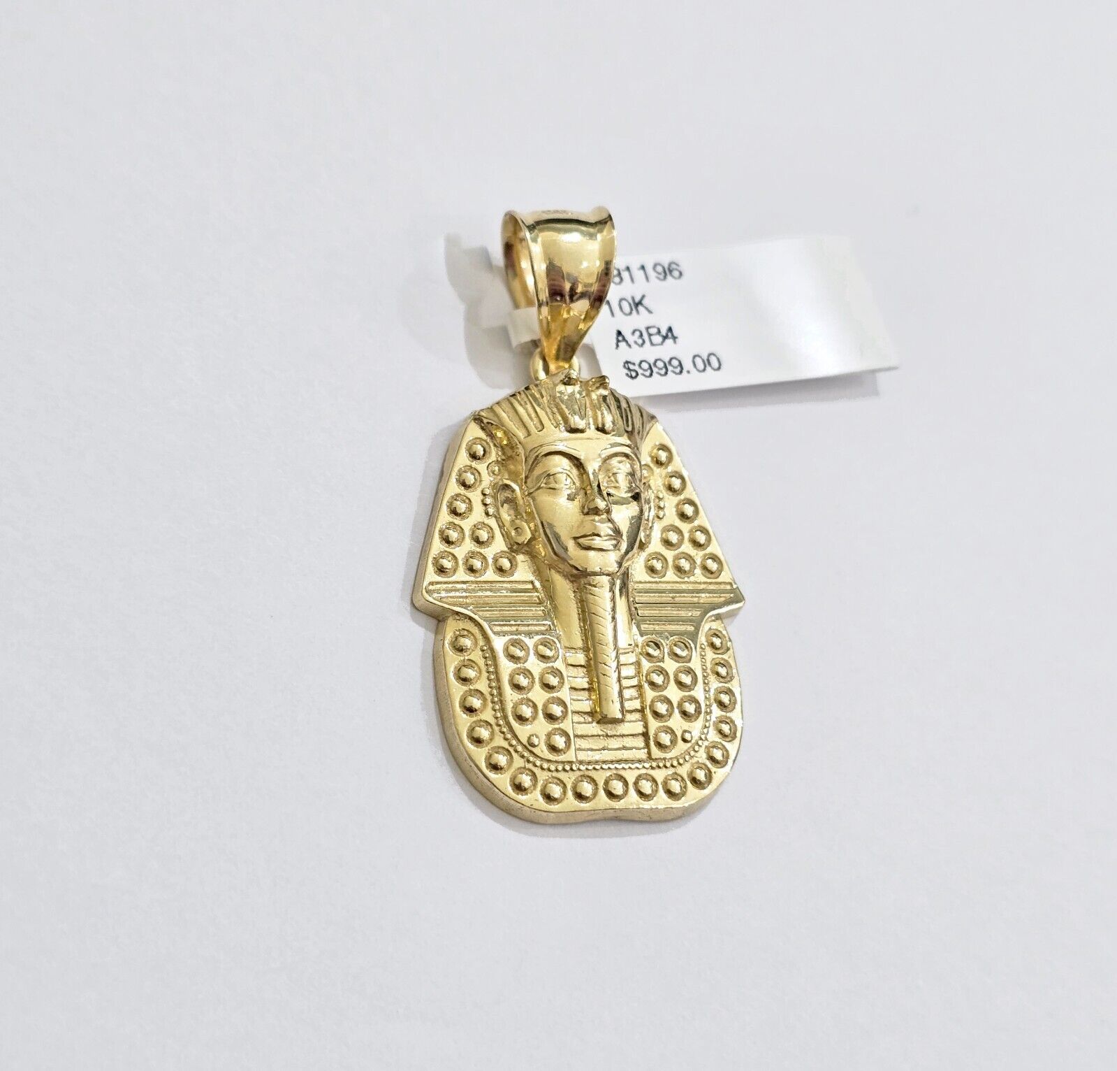 10k Yellow Gold Pendant Pharoah Head Charm Egyptian REAL 10kt For Mens Chain - GoldenlinQ