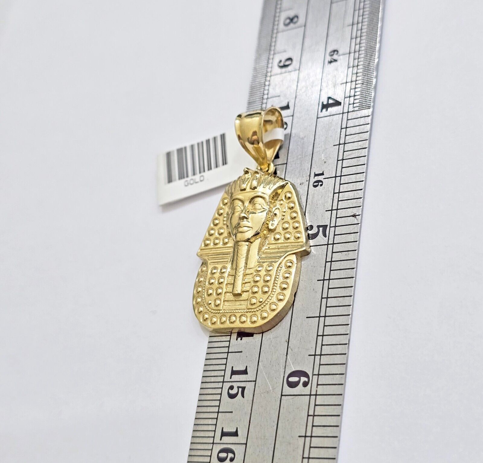 10k Yellow Gold Pendant Pharoah Head Charm Egyptian REAL 10kt For Mens Chain - GoldenlinQ