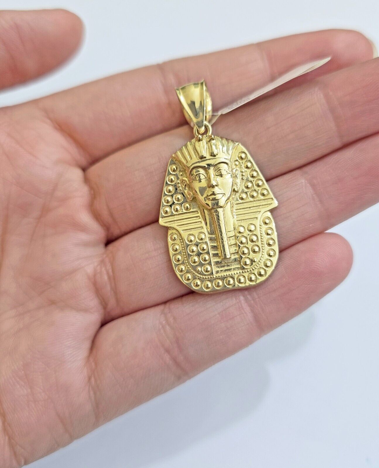 10k Yellow Gold Pendant Pharoah Head Charm Egyptian REAL 10kt For Mens Chain - GoldenlinQ