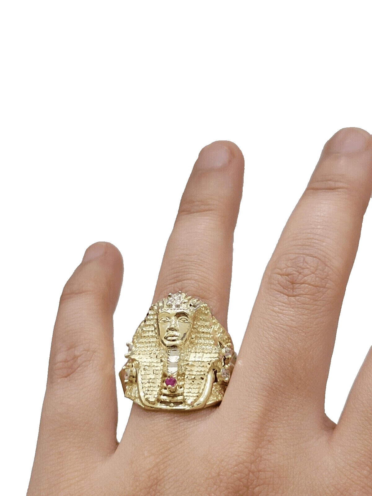 10k Yellow Gold Pharoah Head Ring Band Size 11 Real 10kt SALE Men Casual Pinky - GoldenlinQ