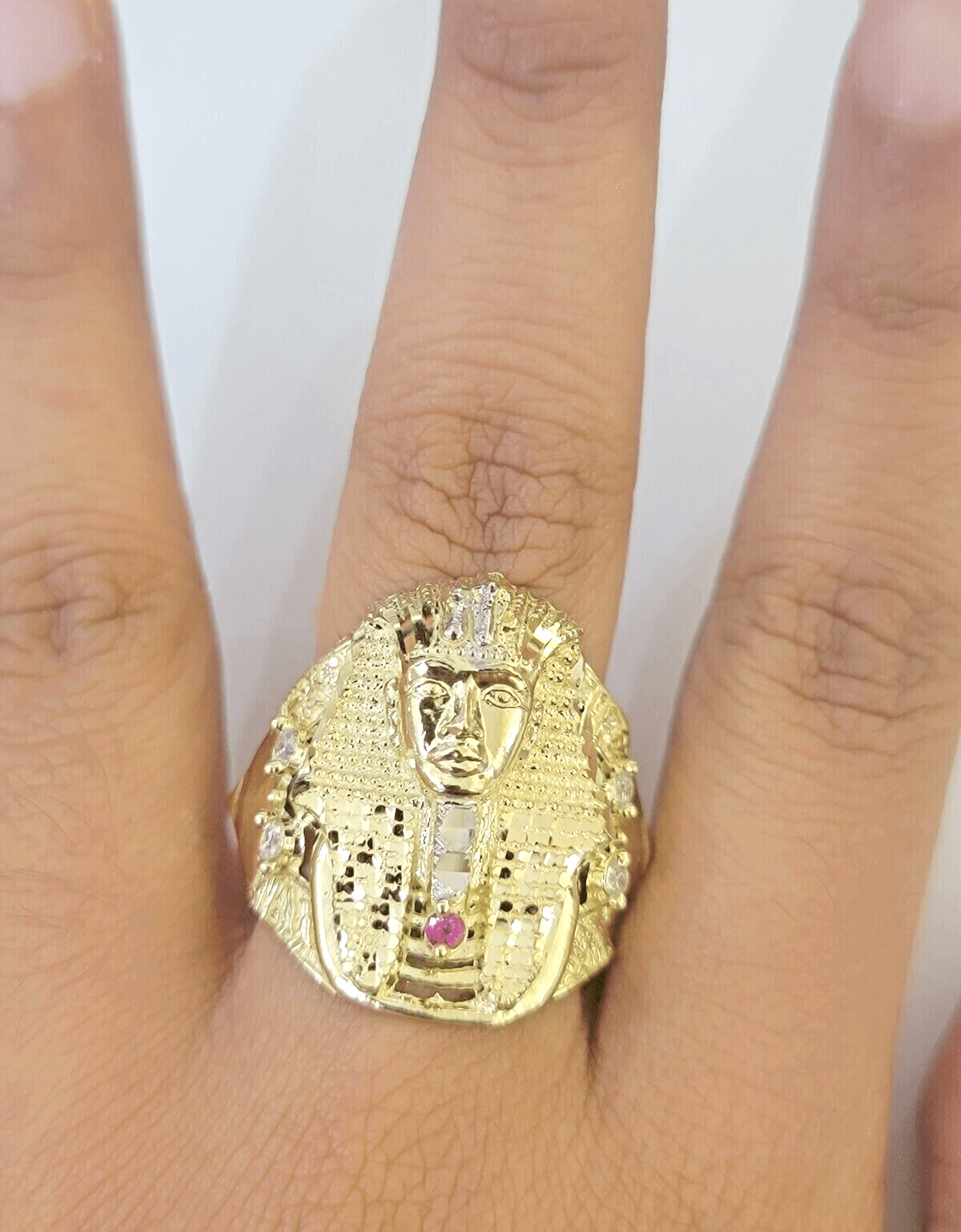 10k Yellow Gold Pharoah Head Ring Band Size 11 Real 10kt SALE Men Casual Pinky - GoldenlinQ