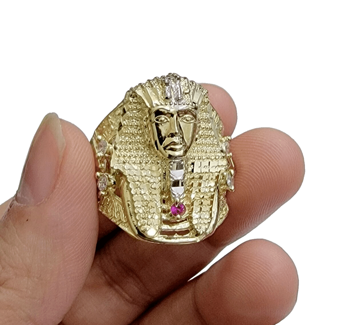 10k Yellow Gold Pharoah Head Ring Band Size 11 Real 10kt SALE Men Casual Pinky - GoldenlinQ