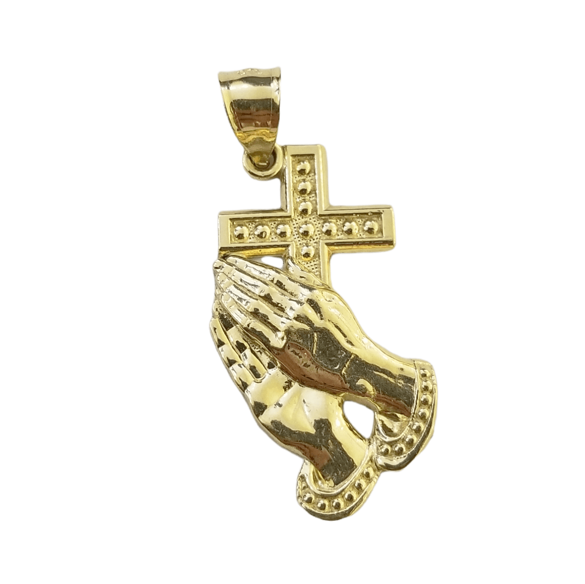 10k Yellow Gold Praying Hand Cross Pendent 4mm Rope Chain 18 20 22 24 26 28 30" - GoldenlinQ