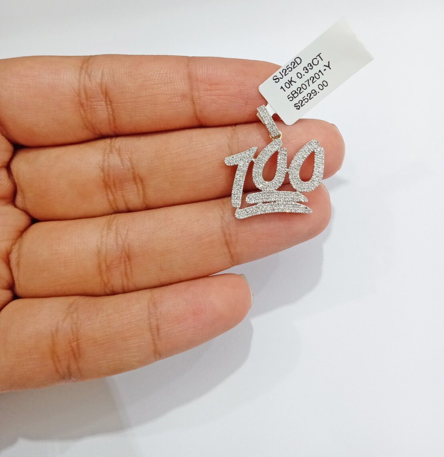 10k Yellow Gold Real Diamond 100 Charm Pendant Men Women - GoldenlinQ