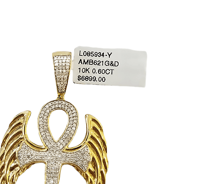 10K Yellow Gold Real Diamond Ankh Angel Wing Cross Pendent Jesus Charm - GoldenlinQ