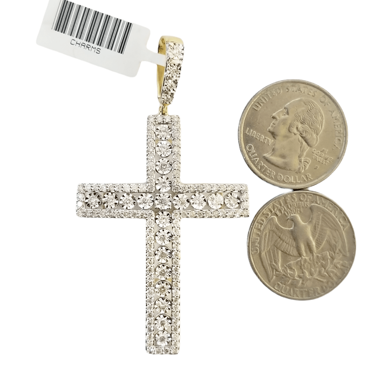 10K Yellow Gold Real Diamond Cross Pendent Religious Jesus Charm - GoldenlinQ