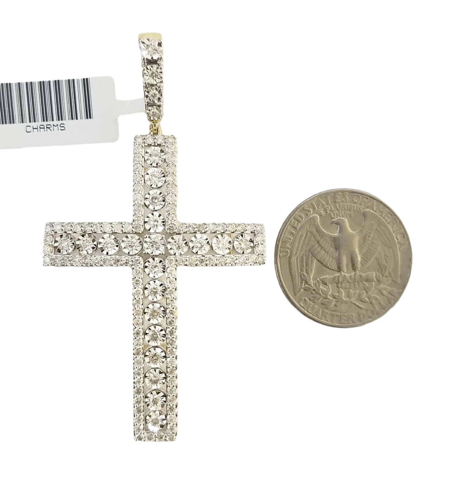 10K Yellow Gold Real Diamond Cross Pendent Religious Jesus Charm - GoldenlinQ