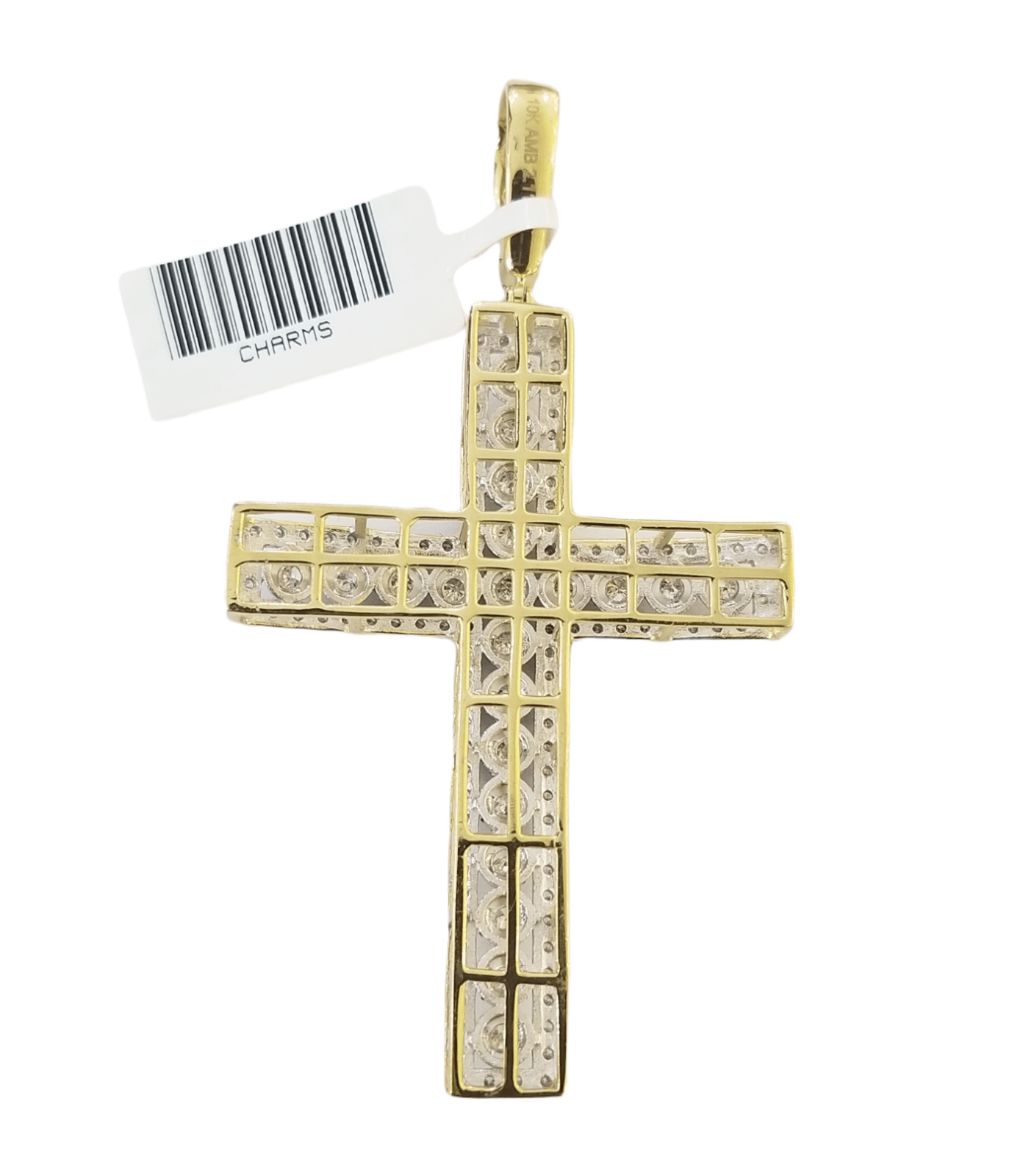 10K Yellow Gold Real Diamond Cross Pendent Religious Jesus Charm - GoldenlinQ