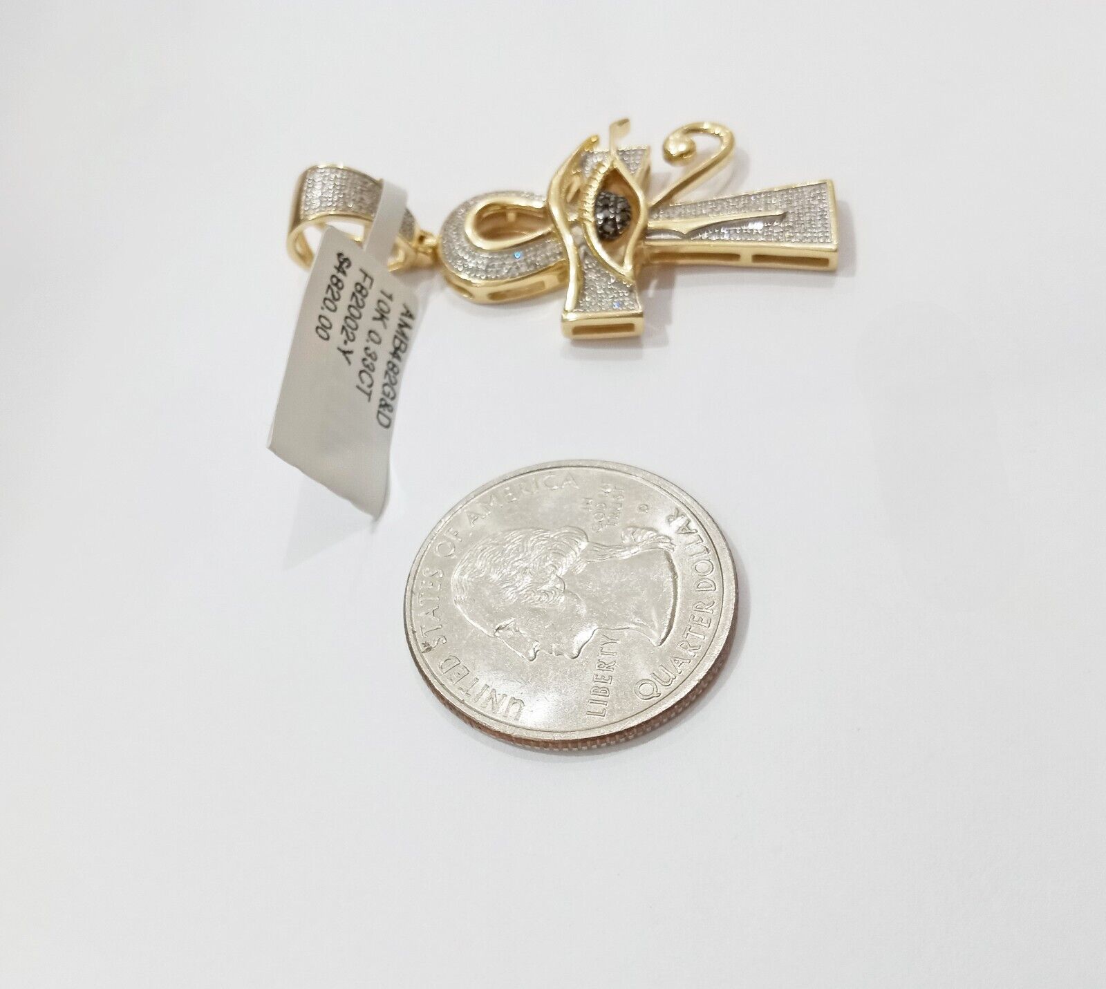 10k Yellow Gold Real Diamond Evil Eye Ankh Charm Pendant - GoldenlinQ