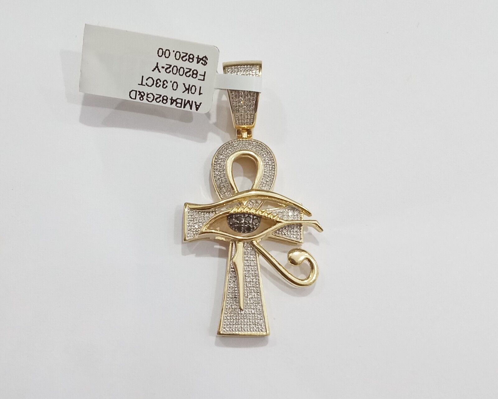10k Yellow Gold Real Diamond Evil Eye Ankh Charm Pendant - GoldenlinQ