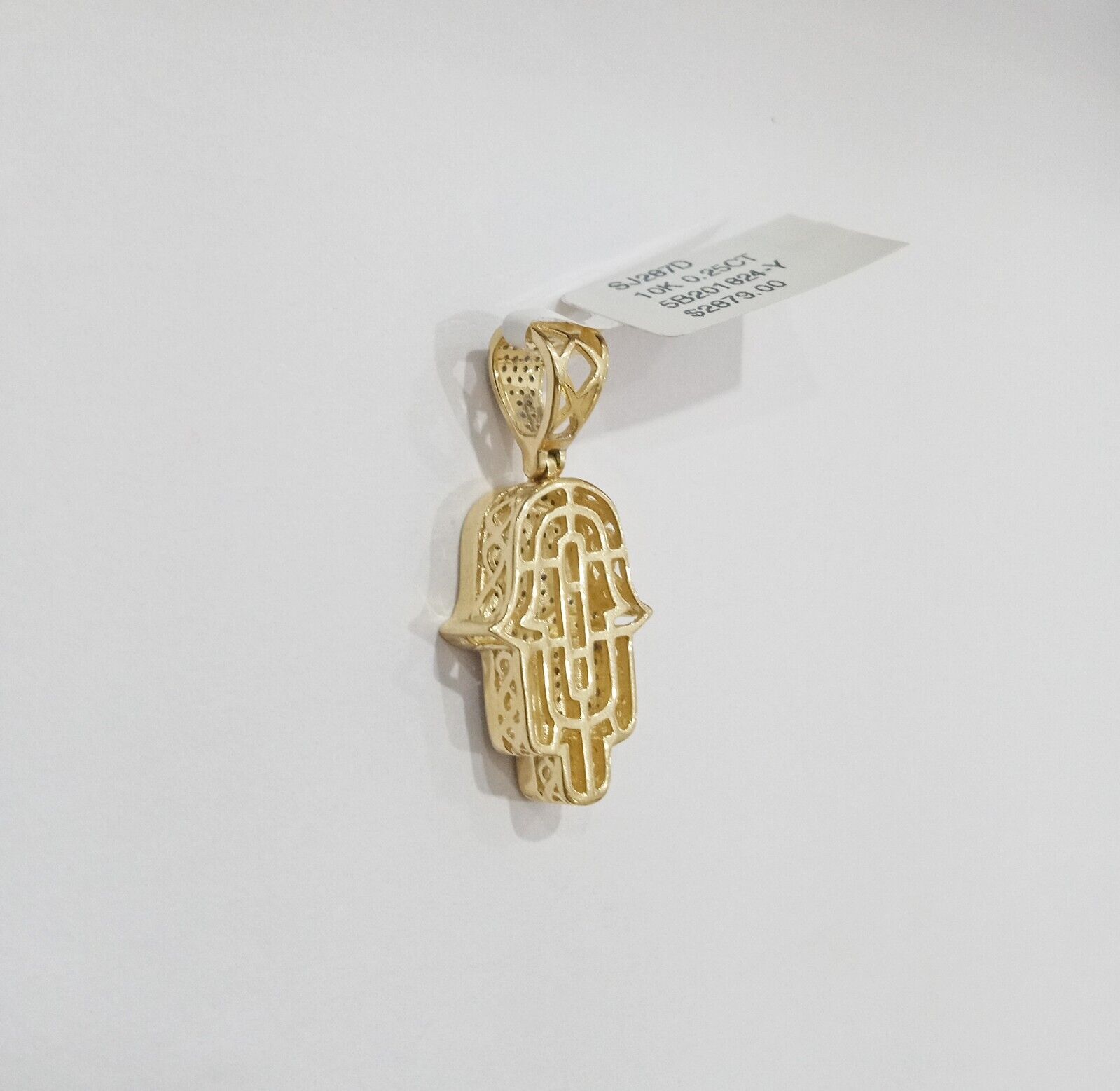10k Yellow Gold Real Diamond Hamsa Hand Charm Pendant - GoldenlinQ