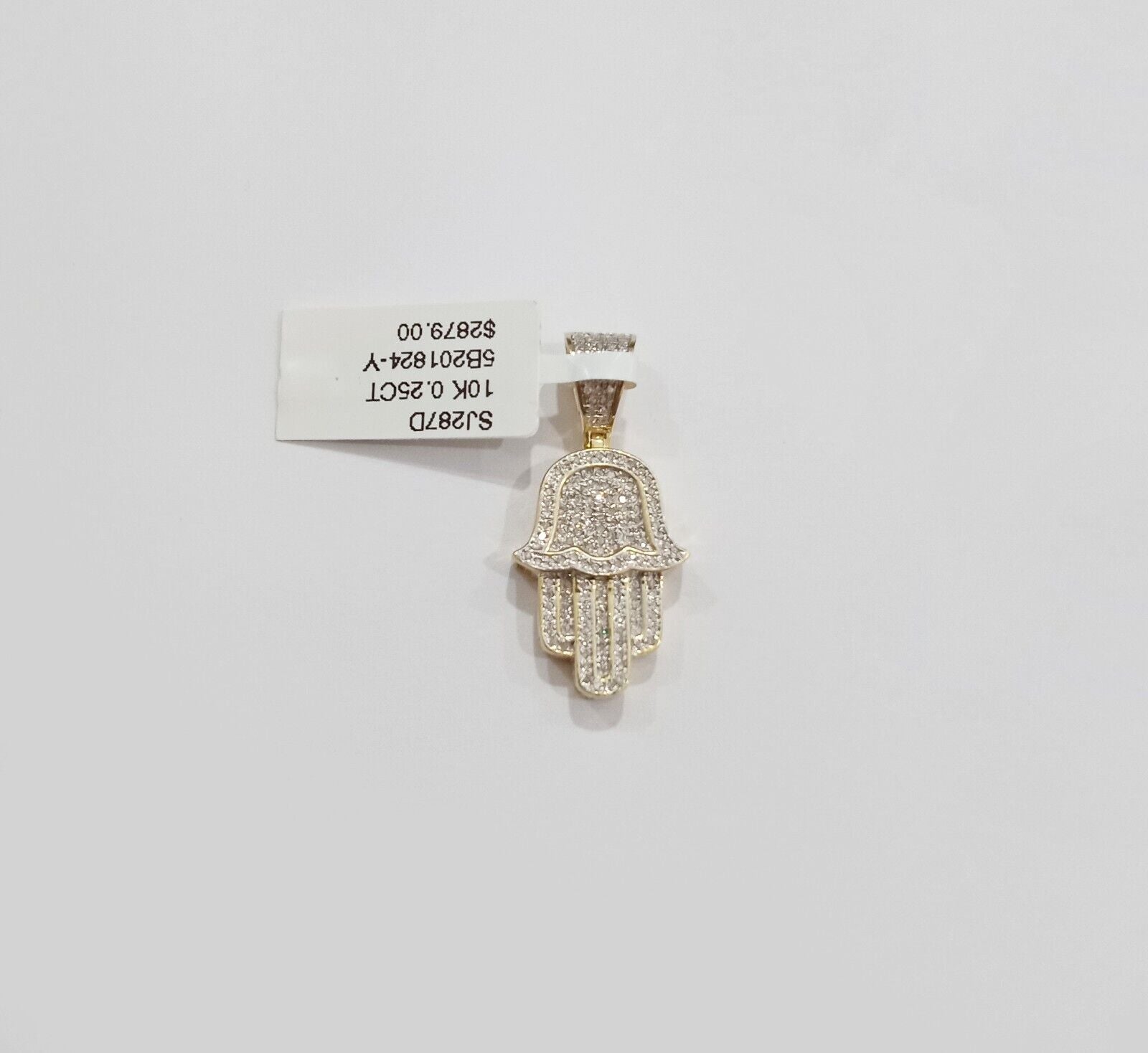 10k Yellow Gold Real Diamond Hamsa Hand Charm Pendant - GoldenlinQ