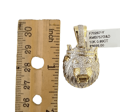 10K Yellow Gold Real Diamond Pendant King Lion Head Crown Charm - GoldenlinQ