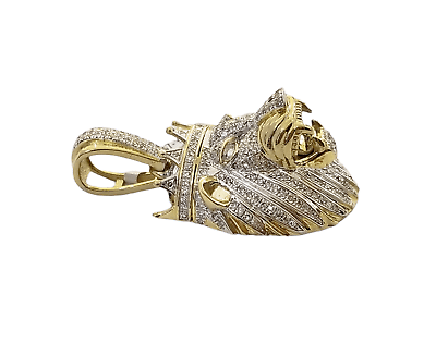 10K Yellow Gold Real Diamond Pendant King Lion Head Crown Charm - GoldenlinQ
