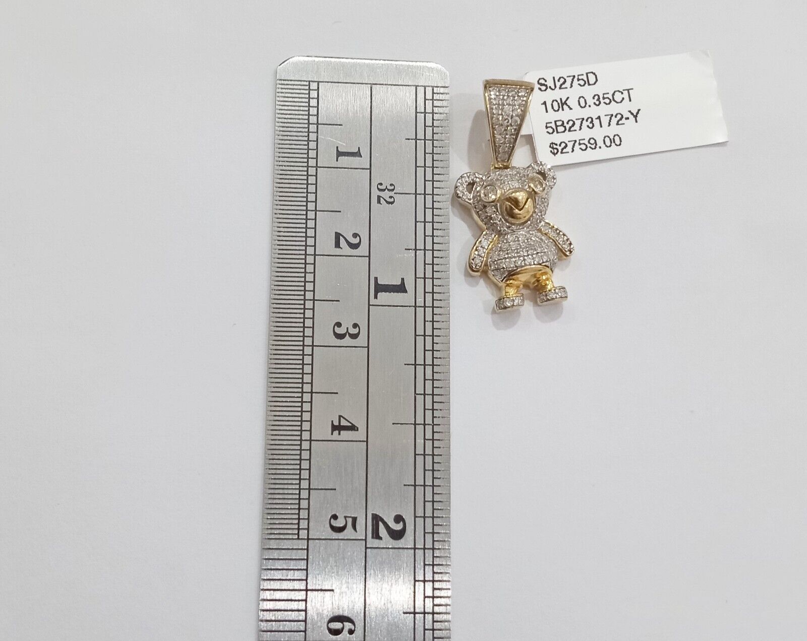 10k Yellow Gold Real Diamond Teddy Bear Charm Pendant - GoldenlinQ