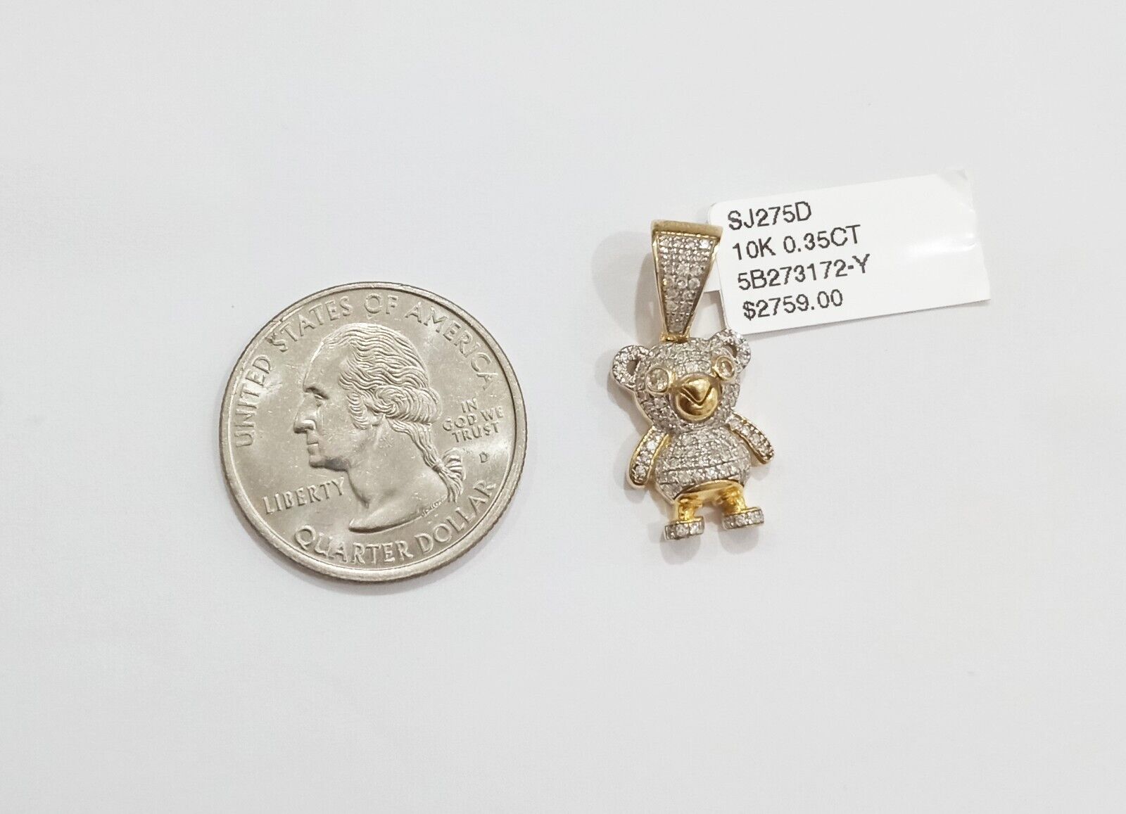 10k Yellow Gold Real Diamond Teddy Bear Charm Pendant - GoldenlinQ