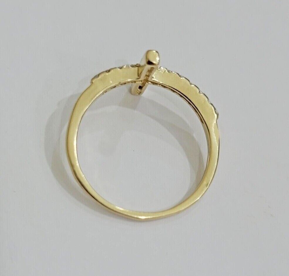 10k Yellow Gold Ring Ladies size 7 Real 10kt Cross Ring With Stones For Women - GoldenlinQ