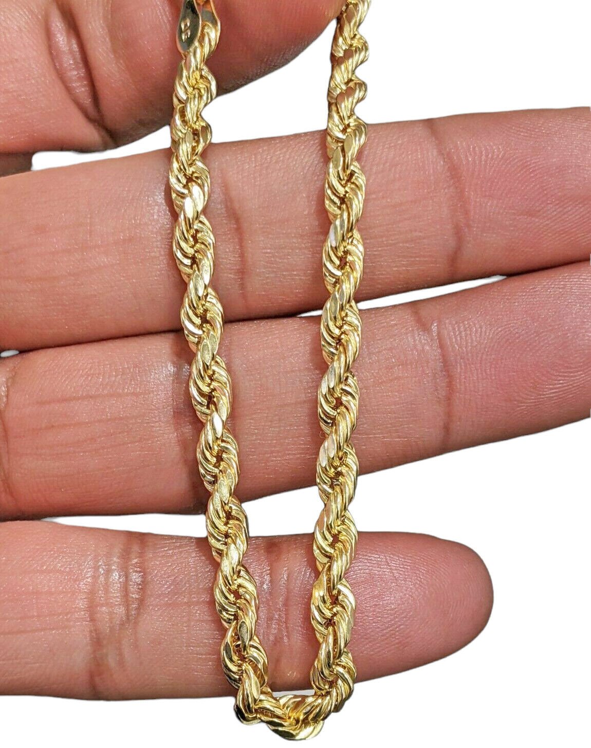 10k Yellow Gold Rope Bracelet 5mm 8" Inch Long Diamond Cuts, Real 10kt Gold - GoldenlinQ