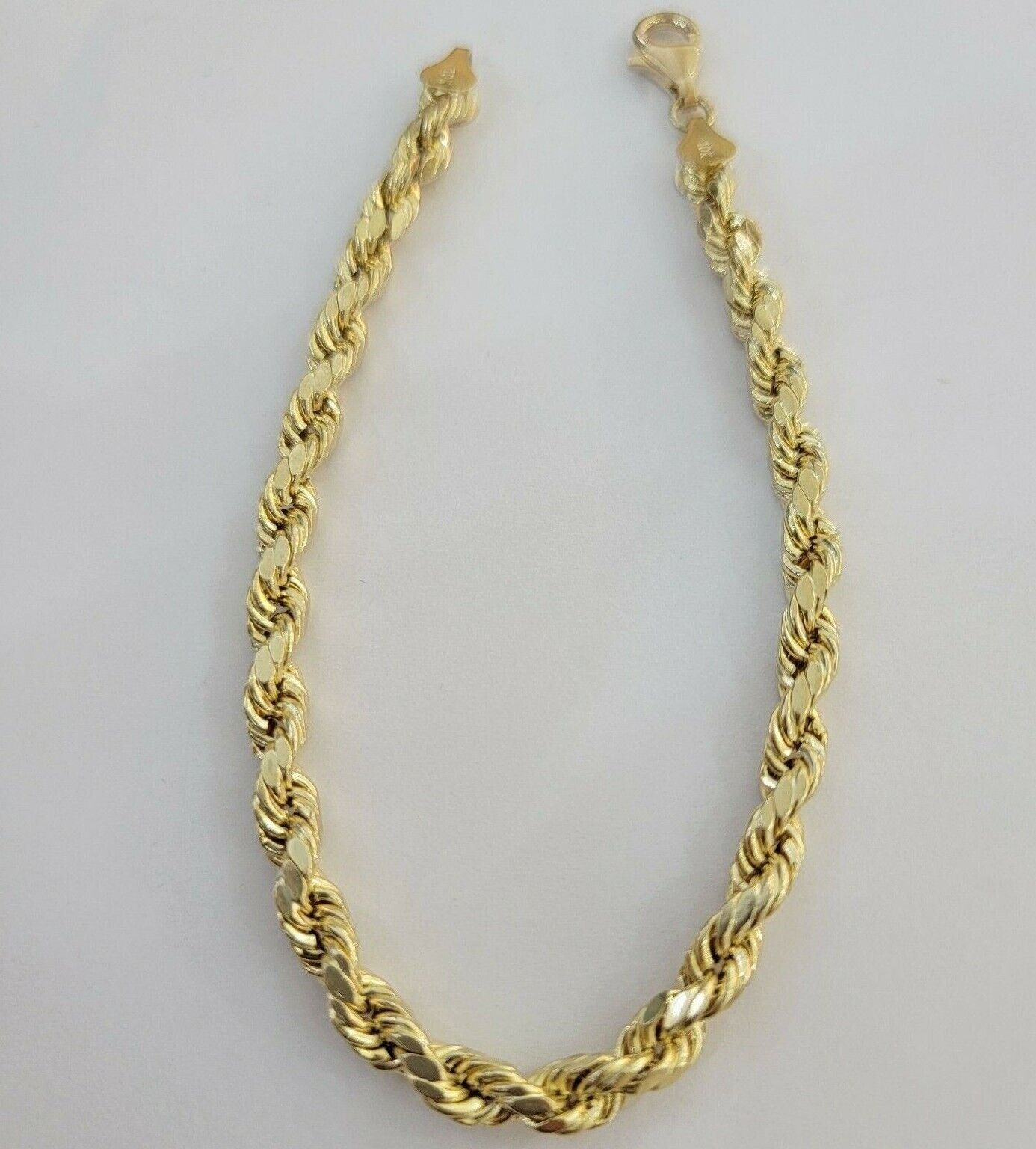 10k Yellow Gold Rope Bracelet 5mm 8" Inch Long Diamond Cuts, Real 10kt Gold - GoldenlinQ