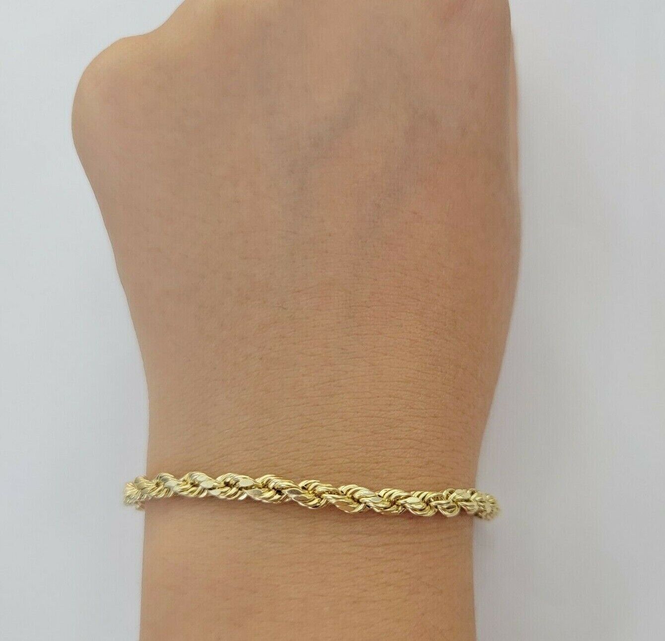 10k Yellow Gold Rope Bracelet 5mm 8" Inch Long Diamond Cuts, Real 10kt Gold - GoldenlinQ