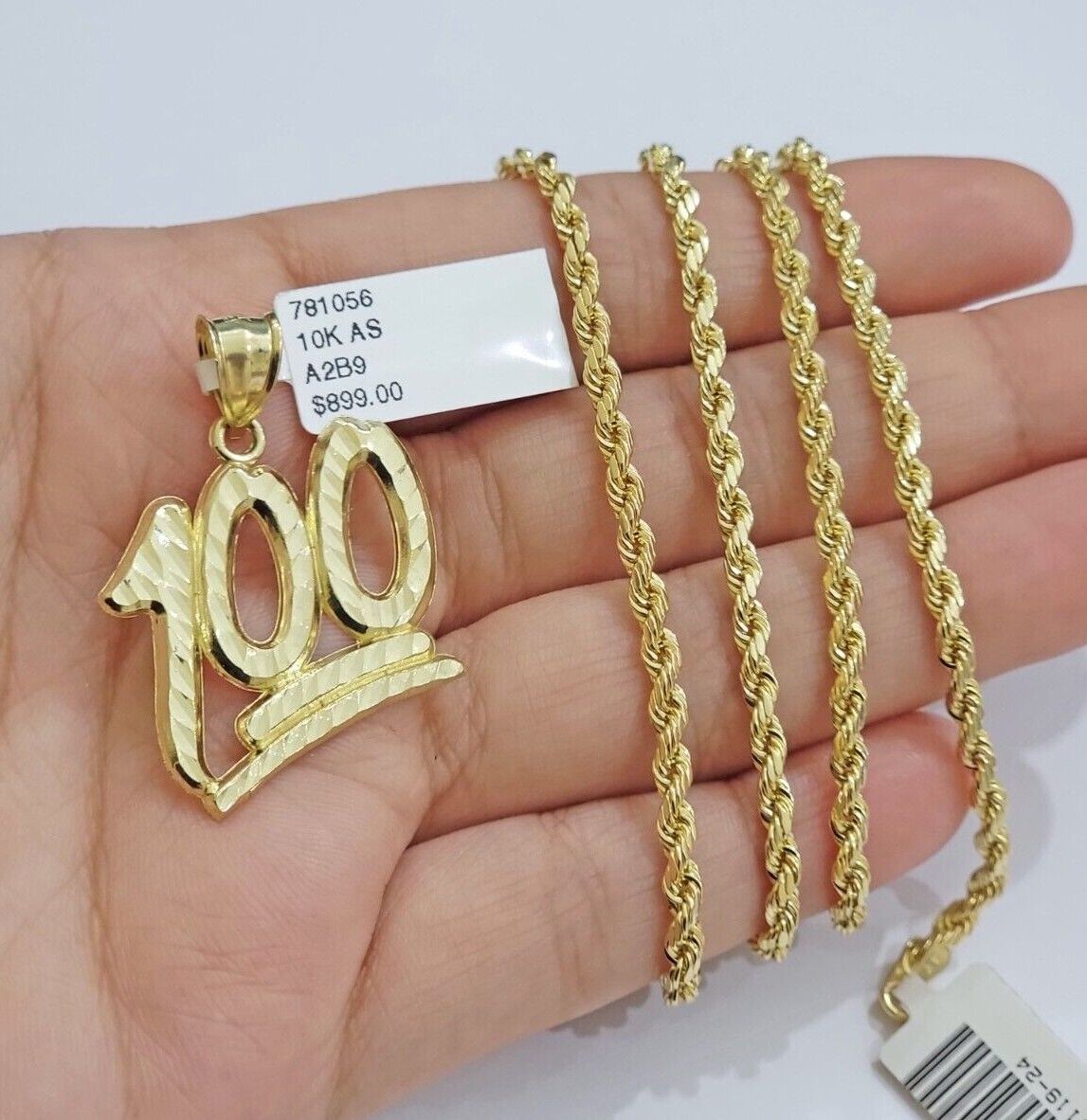 10k Yellow Gold Rope Chain 100 Charm Pendant Set 22 Inch 3mm Necklace REAL SALE - GoldenlinQ