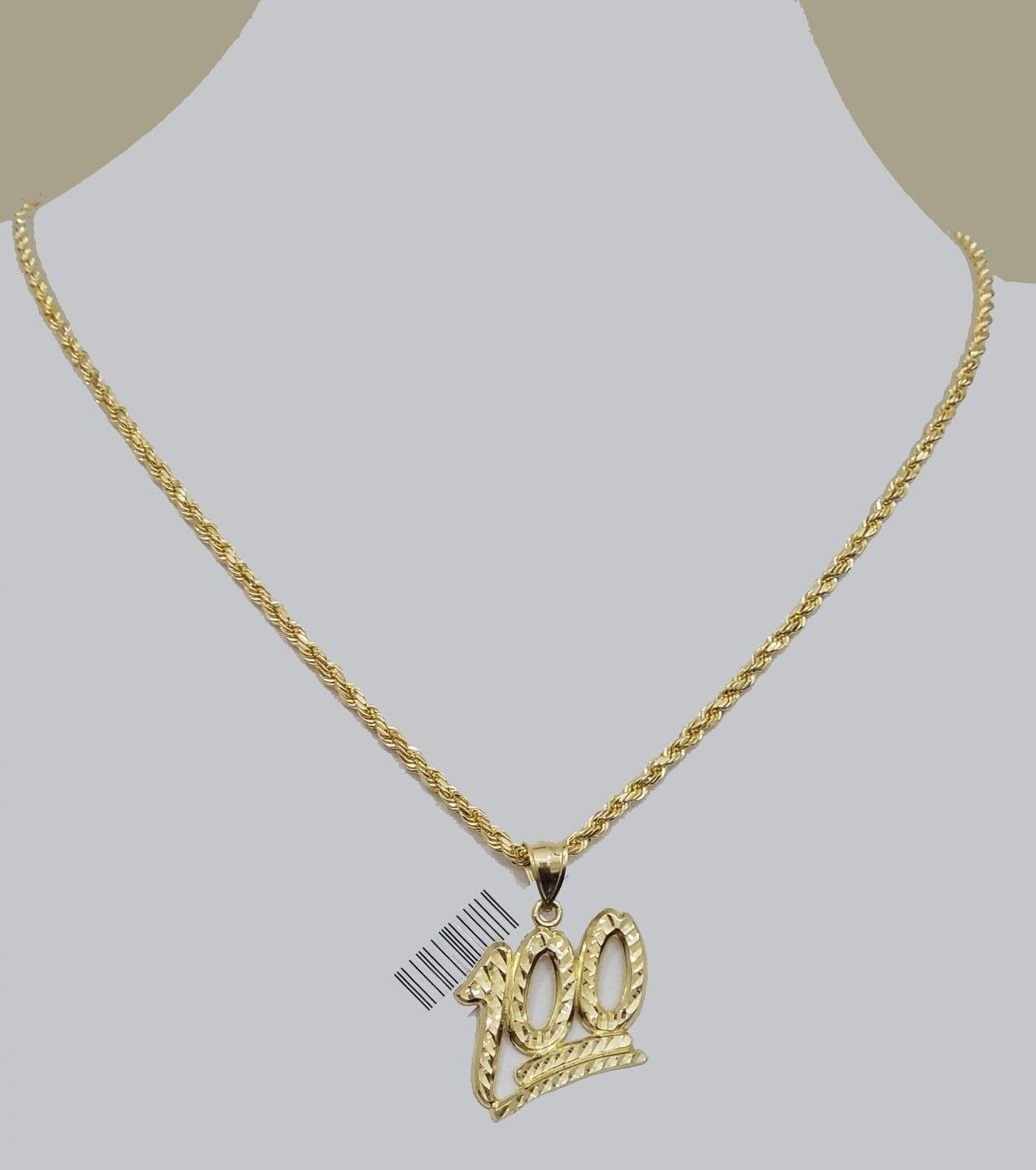 10k Yellow Gold Rope Chain 100 Charm Pendant Set 22 Inch 3mm Necklace REAL SALE - GoldenlinQ