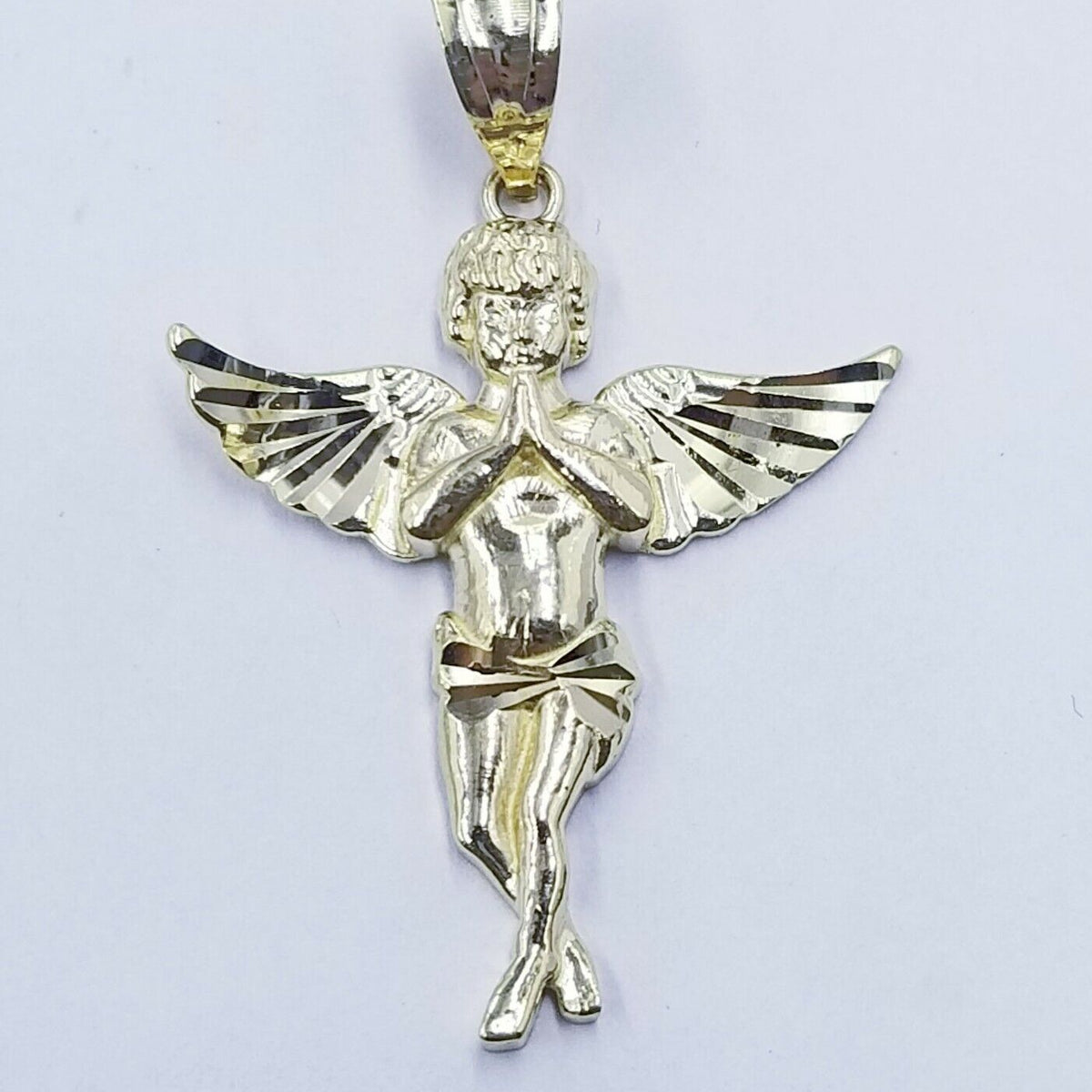 Angel Chain 10k Yellow Gold Rope Chain, Angel Charm Pendant Necklace Set 18