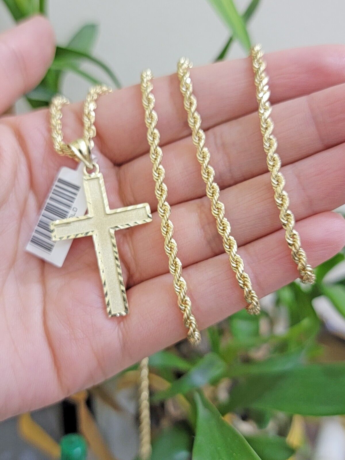 10k Yellow Gold Rope Chain & Cross Charm Set REAL 10KT 20 Inch necklace pendant - GoldenlinQ