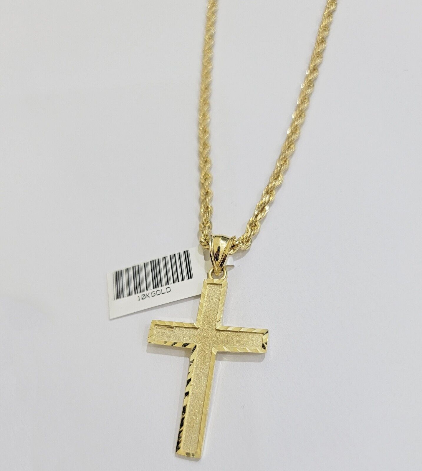 10k Yellow Gold Rope Chain & Cross Charm Set REAL 10KT 26 Inch necklace pendant - GoldenlinQ