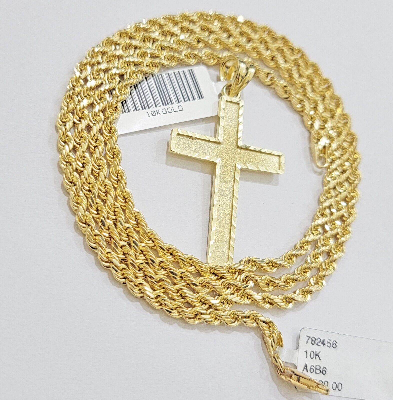 10k Yellow Gold Rope Chain & Cross Charm Set REAL 10KT 28 Inch necklace pendant - GoldenlinQ