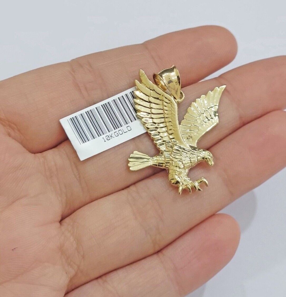 10k Yellow Gold Rope Chain Eagle Charm Pendant Set 18" - 28 Inch 3mm Necklace REAL - GoldenlinQ