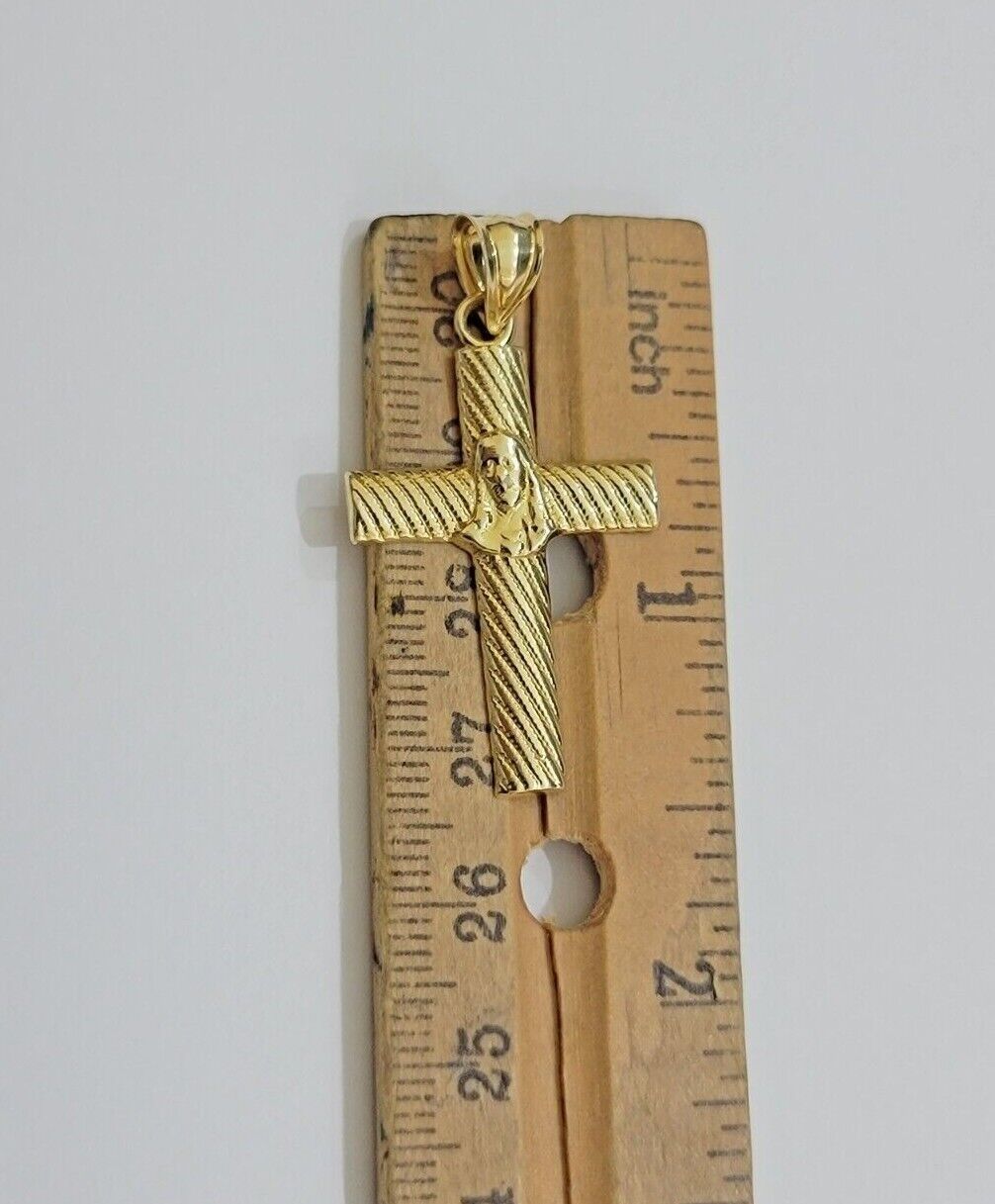 10k Yellow Gold Rope Chain Jesus Cross Charm Pendant Set 18 - 28'' Inches Necklace - GoldenlinQ