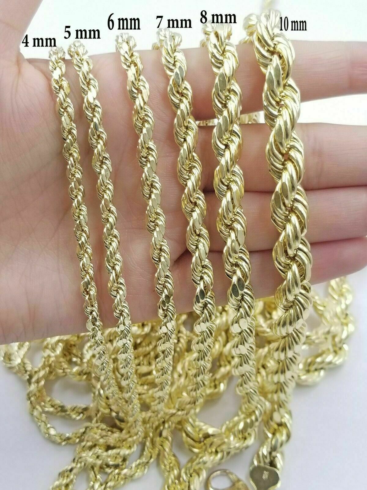 10k Yellow Gold Rope Chain Necklace 18" - 30" Men Women 4mm - 10mm Real Gold Hollow - GoldenlinQ