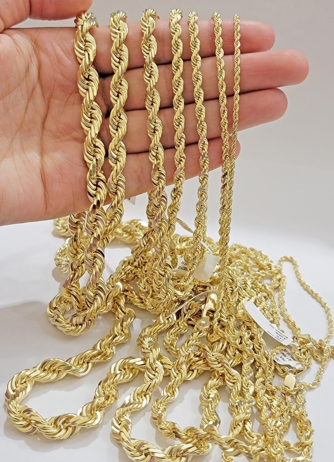 10k Yellow Gold Rope Chain Necklace 18" - 30" Men Women 4mm - 10mm Real Gold Hollow - GoldenlinQ