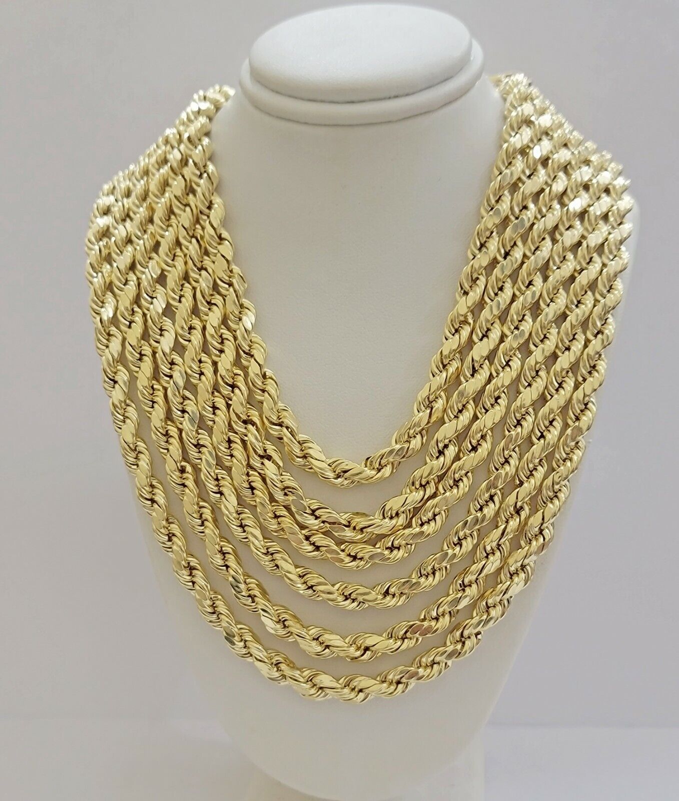10k Yellow Gold Rope Chain Necklace 18" - 30" Men Women 4mm - 10mm Real Gold Hollow - GoldenlinQ