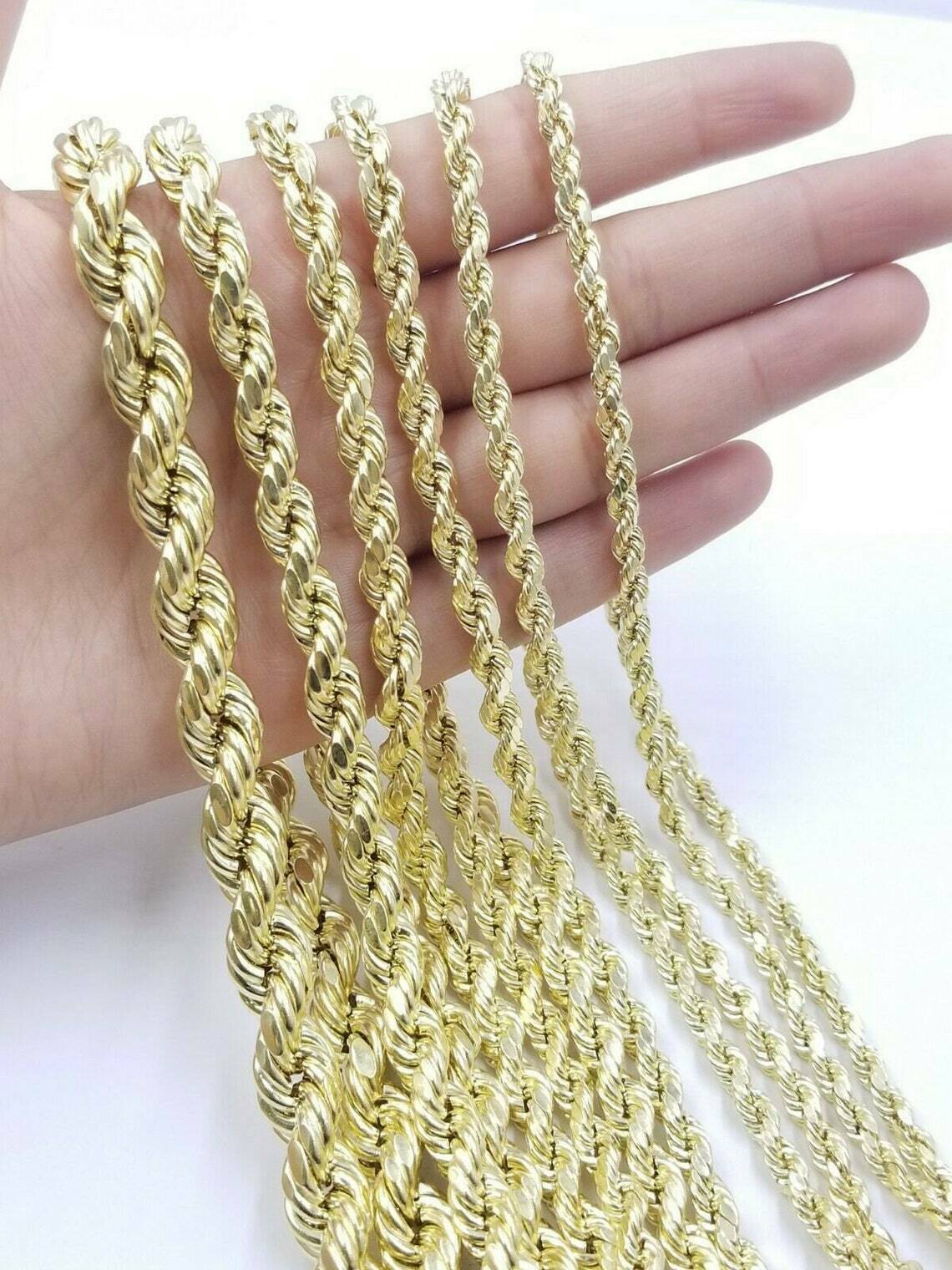 10k Yellow Gold Rope Chain Necklace 18" - 30" Men Women Inch 4mm - 10mm REAL 10 KT - GoldenlinQ