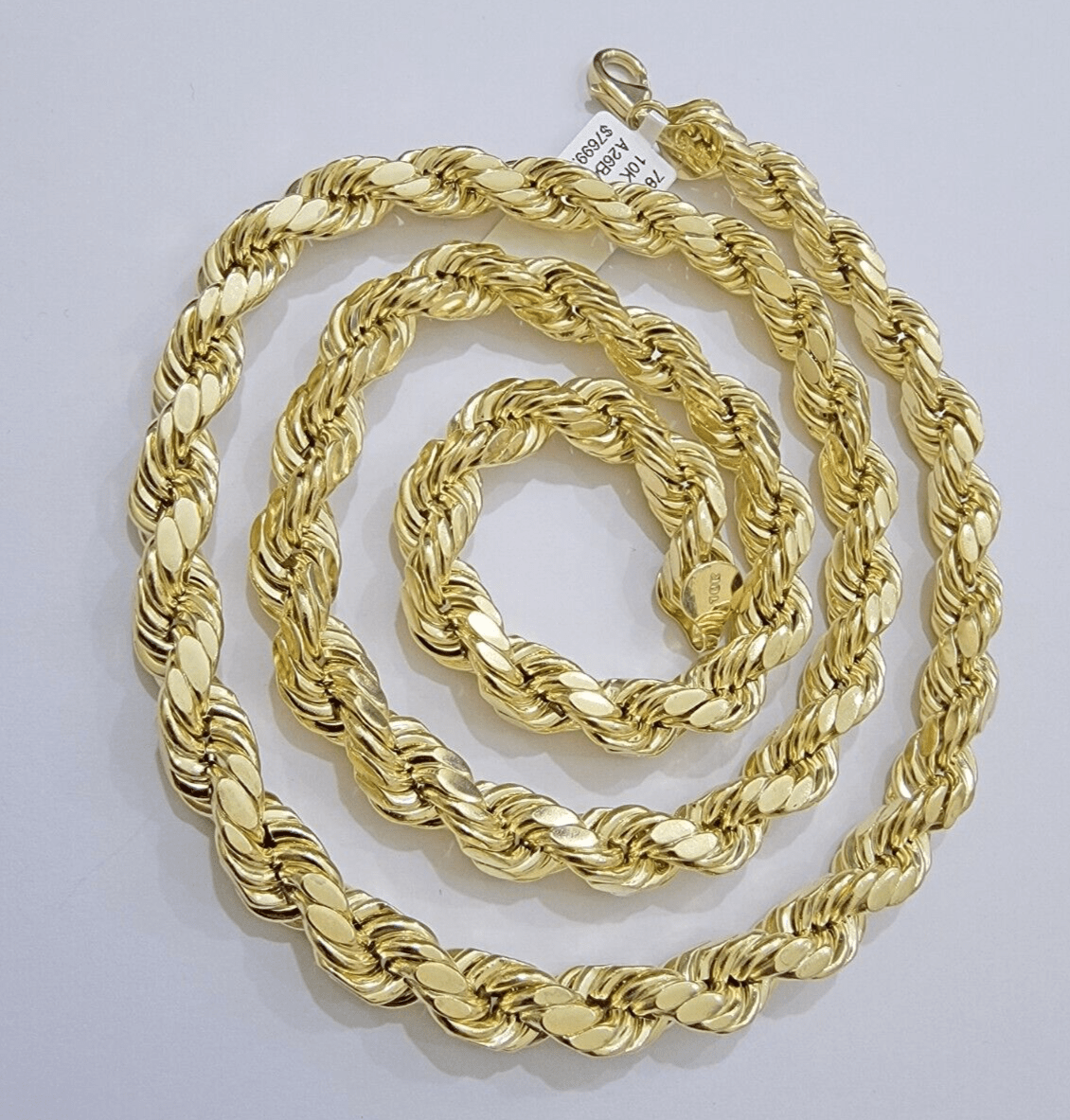 10k Yellow Gold Rope Chain Necklace 22 Inch 8mm Diamond Cuts Men's REAL 10KT - GoldenlinQ