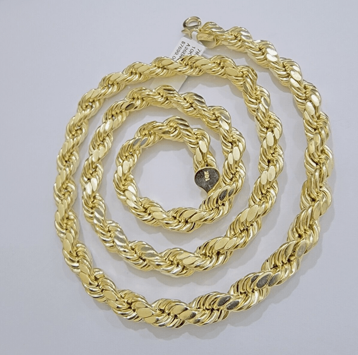 10k Yellow Gold Rope Chain Necklace 22 Inch 8mm Diamond Cuts Men's REAL 10KT - GoldenlinQ