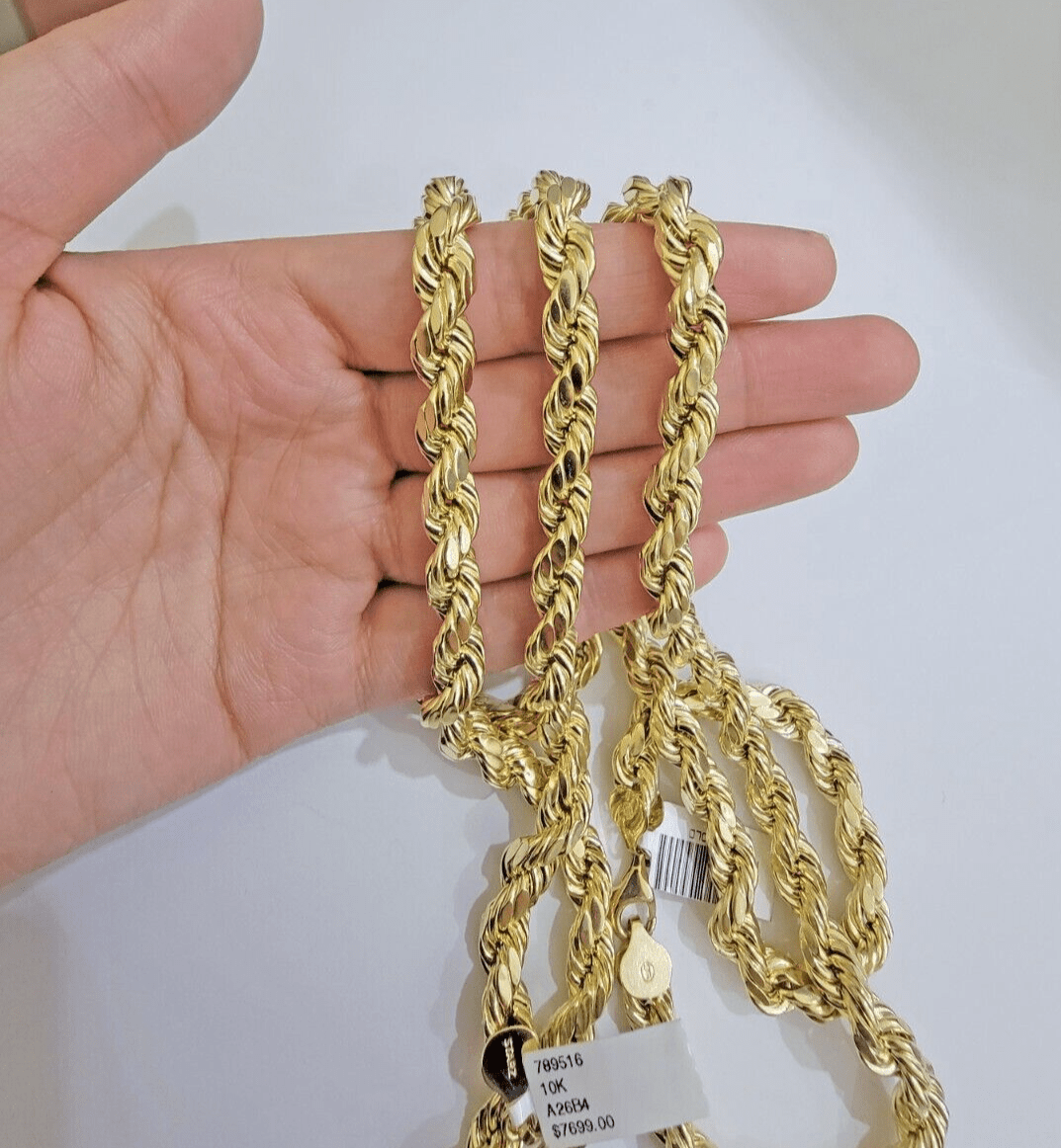 10k Yellow Gold Rope Chain Necklace 22 Inch 8mm Diamond Cuts Men's REAL 10KT - GoldenlinQ