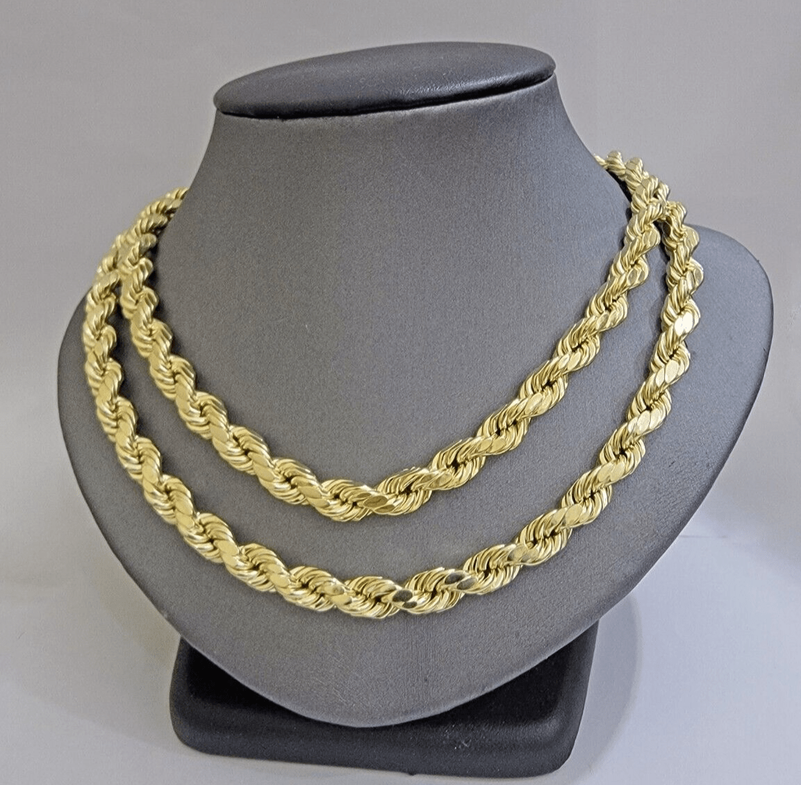 10k Yellow Gold Rope Chain Necklace 26 Inch 8mm Diamond Cuts Men's REAL 10KT - GoldenlinQ