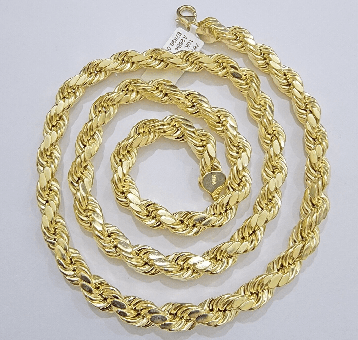 10k Yellow Gold Rope Chain Necklace 26 Inch 8mm Diamond Cuts Men's REAL 10KT - GoldenlinQ