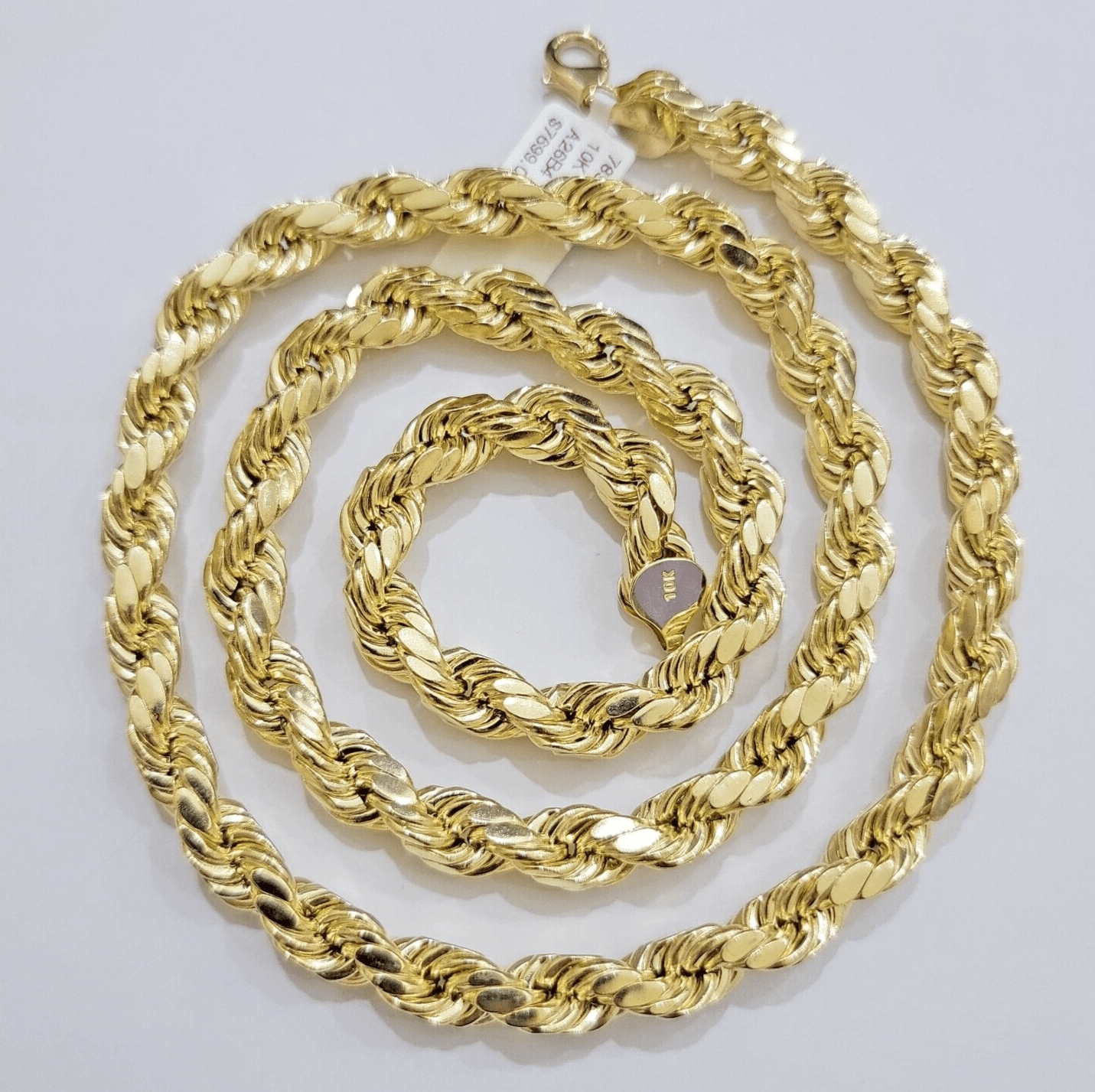 10k Yellow Gold Rope Chain Necklace 26 Inch 8mm Diamond Cuts Men's REAL 10KT - GoldenlinQ