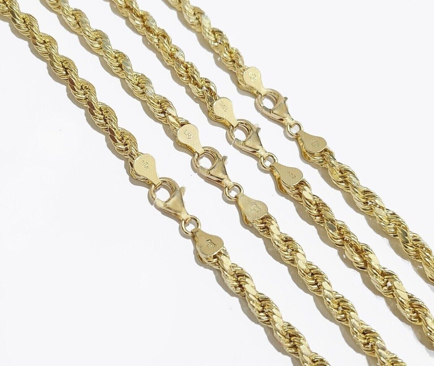 10k Yellow Gold Rope Chain Necklace 28 Inch 8mm Diamond Cuts Men's REAL 10KT - GoldenlinQ