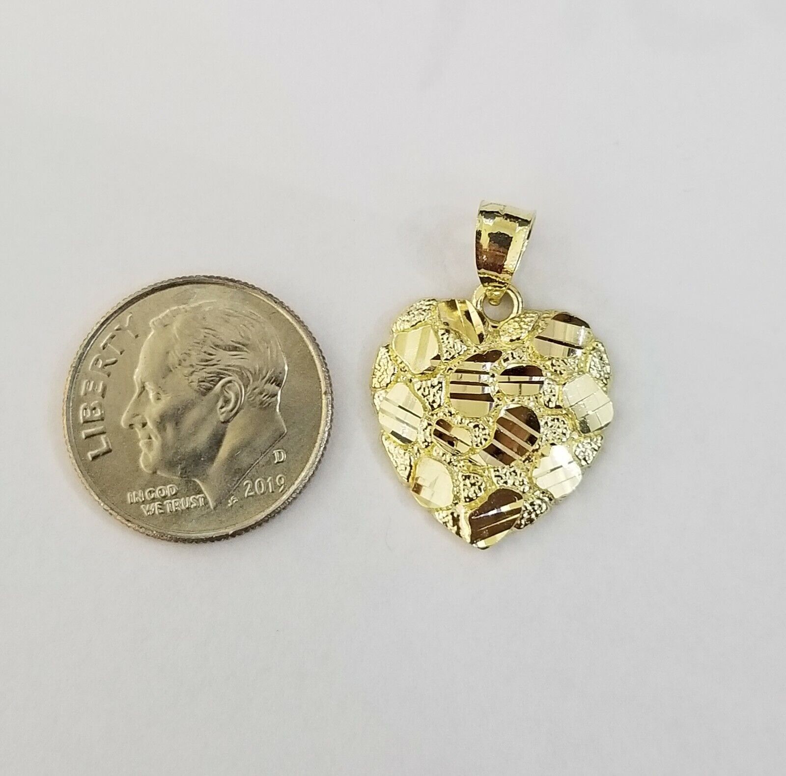 10k Yellow Gold Rope Chain Nugget Heart Charm Pendant 18" 20" 22" 24" 26" 28" - GoldenlinQ