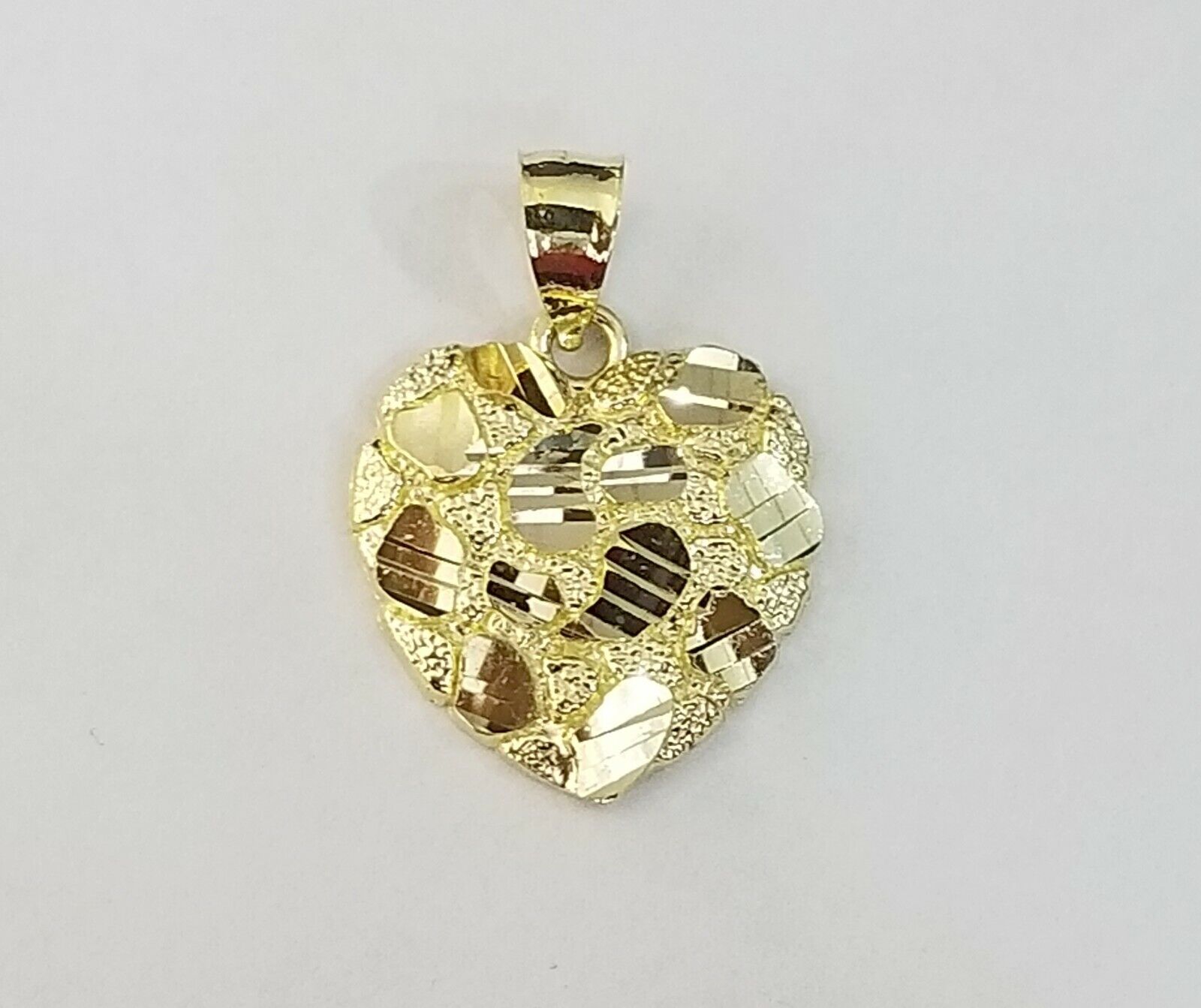10k Yellow Gold Rope Chain Nugget Heart Charm Pendant 18" 20" 22" 24" 26" 28" - GoldenlinQ